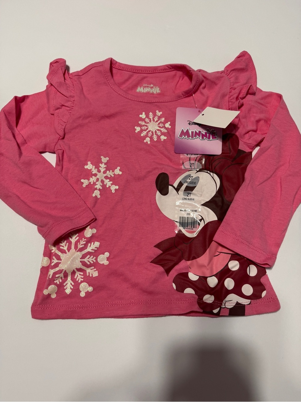 Minnie Mouse Pink Long-Sleeve Ruffle Shoulder Top